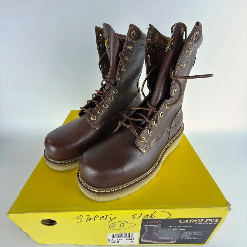 Carolina CA8549 Mens 8 D Brown Leather Soft Toe Steel Shank Work Boots‎ NIB